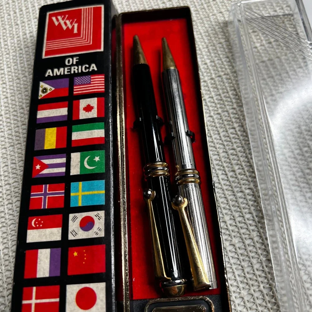 Vintage Shye AI-004 Pen Gift Set WWI of America Black Silver Gold Tone Made